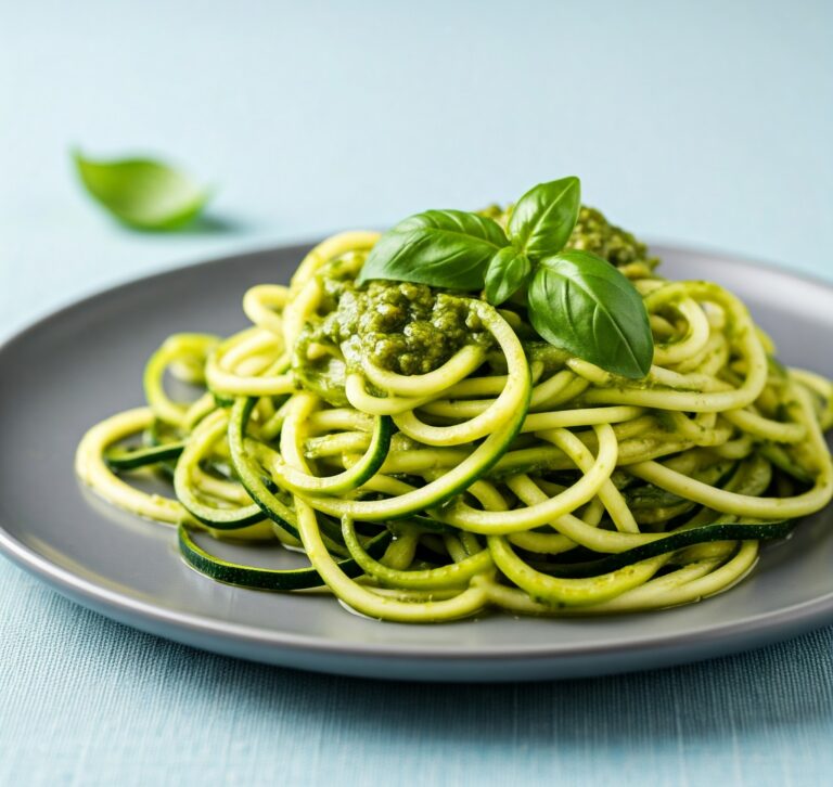 Spaghetti di zucchine crude con pesto